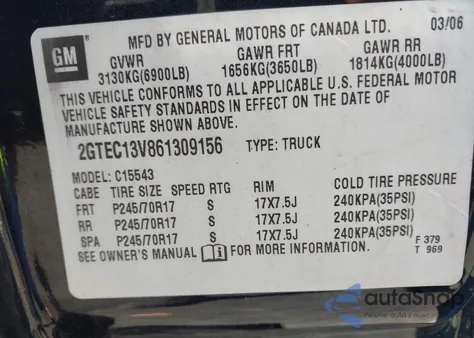 2006 GMC Sierra 1500 Sl z USA, uszkodzony, nr VIN 2GTEC13V861309156